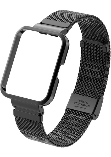 Redmi Watch 2 Lite Uyumlu Klipsli Hasır Metal Kordon & Kasa Koruma 2 In 1 Tel Örgü Kayış