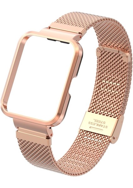 Redmi Watch 2 Lite Uyumlu Klipsli Hasır Metal Kordon & Kasa Koruma 2 In 1 Tel Örgü Kayış