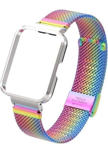 Redmi Watch 2 Lite Uyumlu Klipsli Hasır Metal Kordon & Kasa Koruma 2 In 1 Tel Örgü Kayış