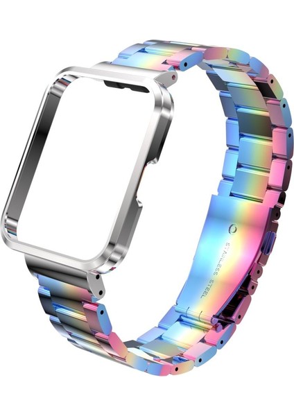 Redmi Watch 2 Lite Uyumlu Baklalı Model Metal Kordon & Kasa Koruma 2 In 1 Paslanmaz Çelik Kayış