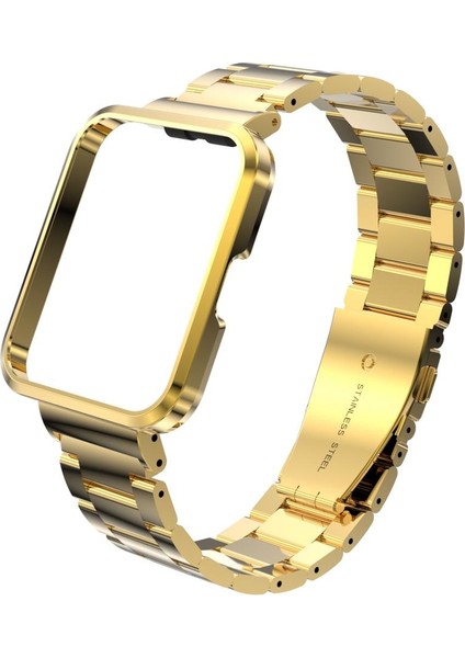 Redmi Watch 2 Lite Uyumlu Baklalı Model Metal Kordon & Kasa Koruma 2 In 1 Paslanmaz Çelik Kayış