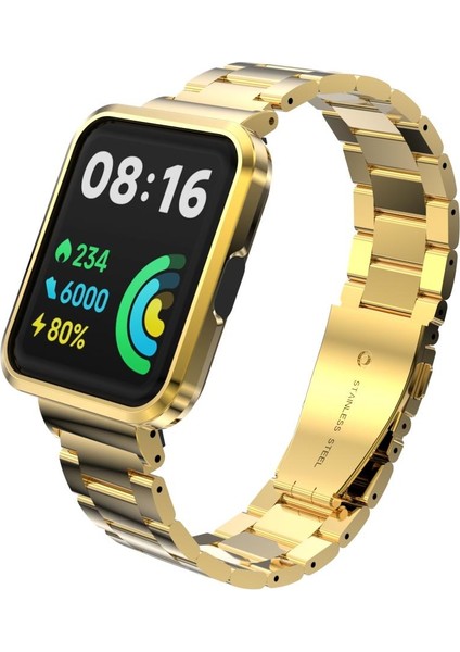 Redmi Watch 2 Lite Uyumlu Baklalı Model Metal Kordon & Kasa Koruma 2 In 1 Paslanmaz Çelik Kayış fiyatları