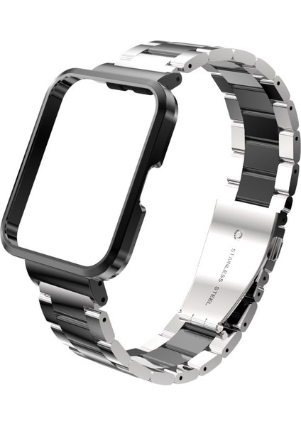 Redmi Watch 2 Lite Uyumlu Baklalı Model Metal Kordon & Kasa Koruma 2 In 1 Paslanmaz Çelik Kayış