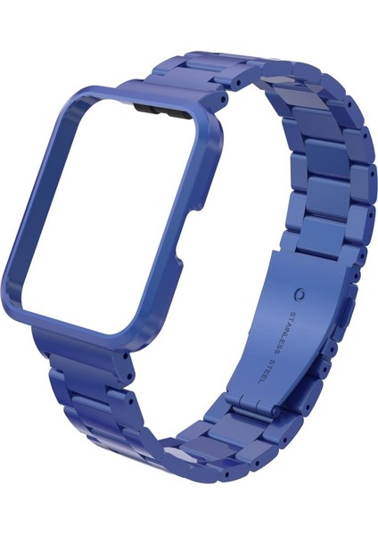 Redmi Watch 2 Lite Uyumlu Baklalı Model Metal Kordon & Kasa Koruma 2 In 1 Paslanmaz Çelik Kayış