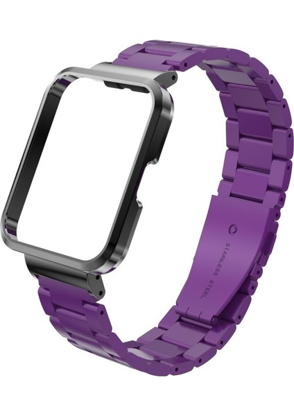 Redmi Watch 2 Lite Uyumlu Baklalı Model Metal Kordon & Kasa Koruma 2 In 1 Paslanmaz Çelik Kayış