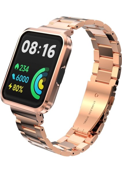 Redmi Watch 2 Lite Uyumlu Baklalı Model Metal Kordon & Kasa Koruma 2 In 1 Paslanmaz Çelik Kayış fiyatları