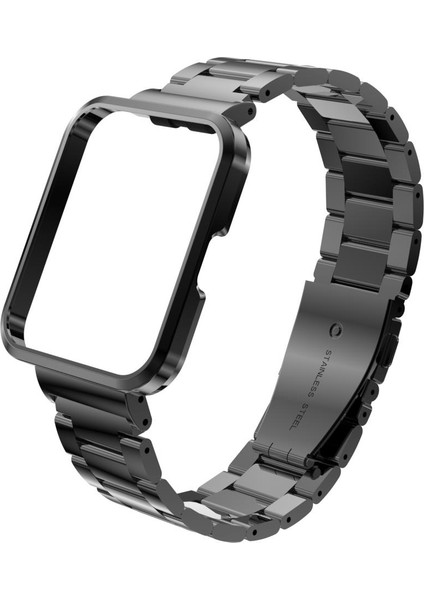 Redmi Watch 2 Lite Uyumlu Baklalı Model Metal Kordon & Kasa Koruma 2 In 1 Paslanmaz Çelik Kayış