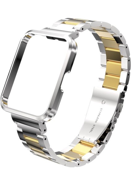 Redmi Watch 2 Lite Uyumlu Baklalı Model Metal Kordon & Kasa Koruma 2 In 1 Paslanmaz Çelik Kayış