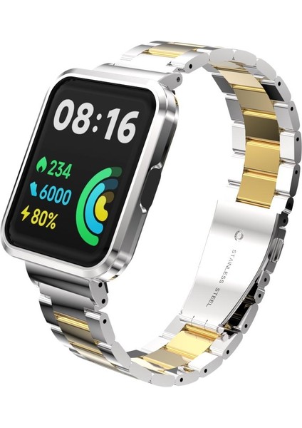 Redmi Watch 2 Lite Uyumlu Baklalı Model Metal Kordon & Kasa Koruma 2 In 1 Paslanmaz Çelik Kayış fiyatları