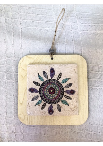 Bohem Taş Duvar Süsü Motifli 14X14 cm Dekoratif Şık