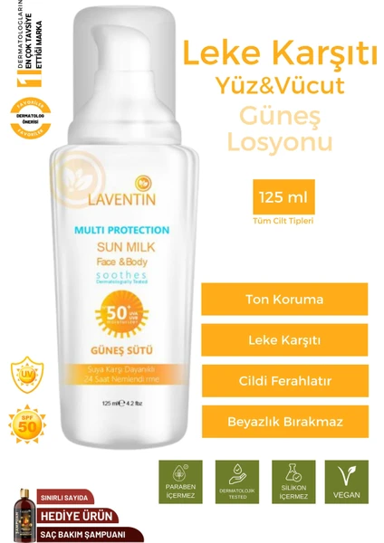 Leke Karşıtı ve Aydınlık Veren Ferahlatıcı Nemlendirici SPF50+ Yüz ve Vücut Güneş Losyonu 125ML