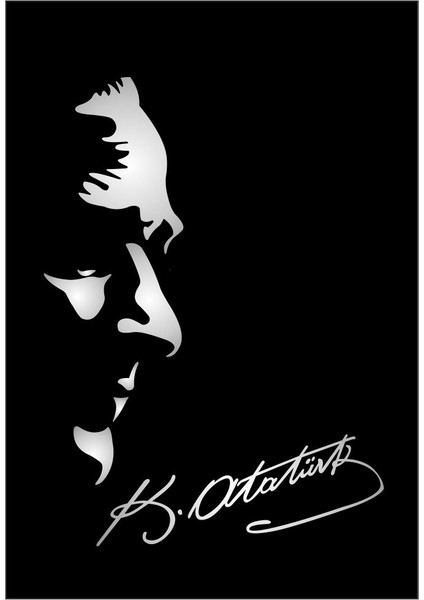 Atatürk Silüeti Ve Gazi Mustafa Kemal Imza Stickeri Gümüş M. Gri