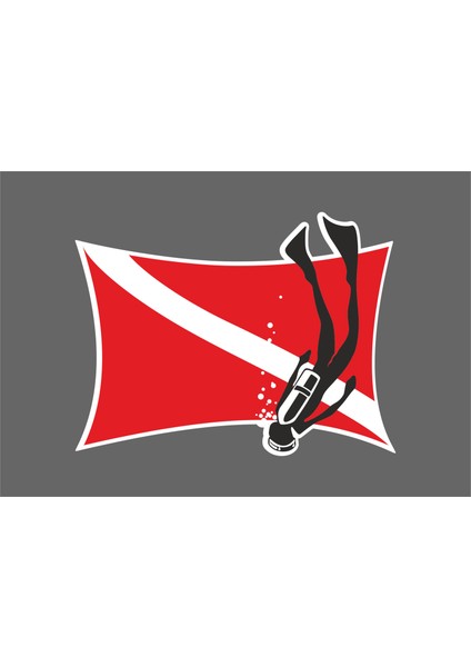 Dalış Bayrağı Dalgıç Logo Sticker Etiketi 13X10 Cm