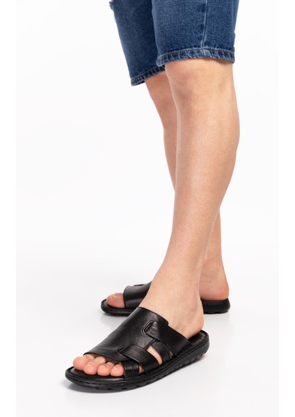 Erkek Siyah Hakiki Deri Comfort Taban Terlik