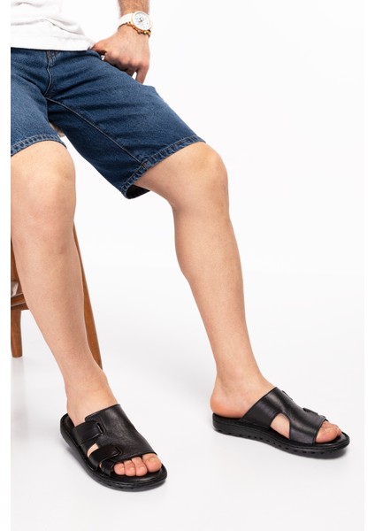 Erkek Siyah Hakiki Deri Comfort Taban Terlik modelleri