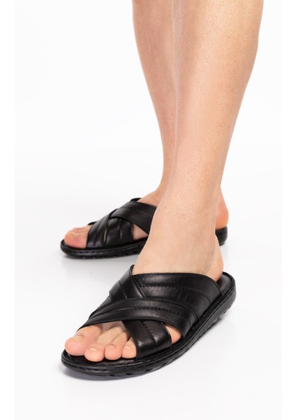 Erkek Siyah Hakiki Deri Comfort Taban Terlik modelleri