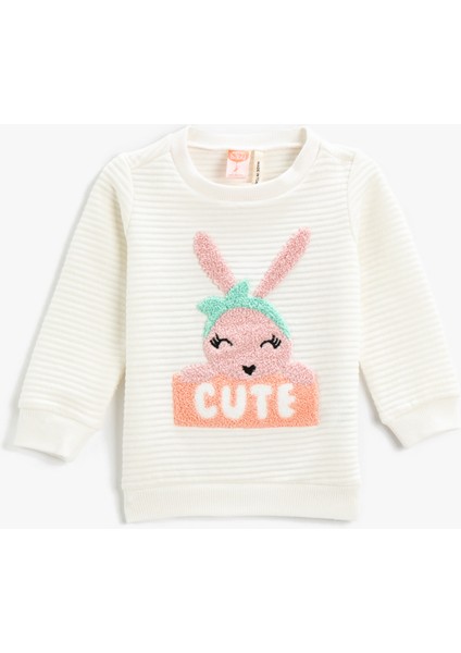 Tavşan Baskılı Sweatshirt Bisiklet Yaka