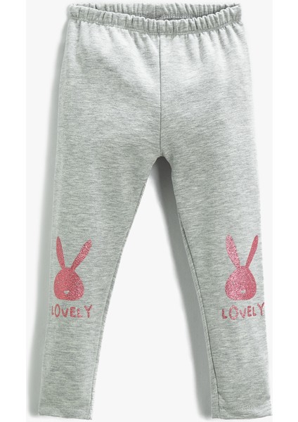 Tavşan Baskılı Tayt Beli Lastikli