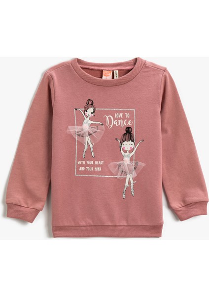 Baskılı Sweatshirt Bisiklet Yaka Pamuklu