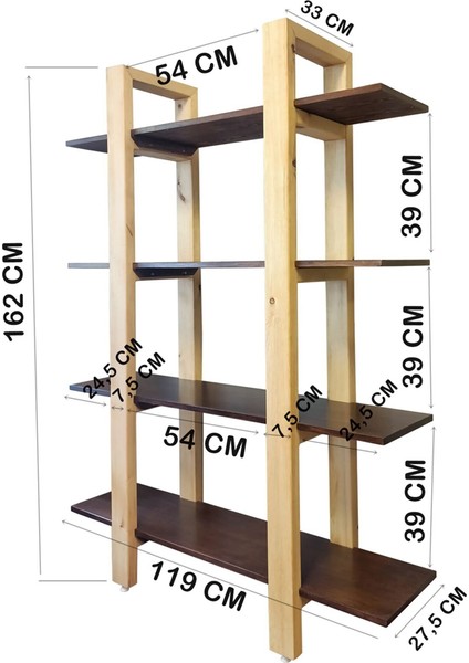 Kitaplık Masif Ahşap Çalışma Odası & Işyeri Kitaplık Dolap Dekoratif Raf A-162 fırsatları