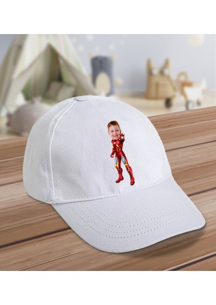 Kids Kişiye Özel Süper Kahraman Tasarımlı Cotton Çocuk Şapkası-Beyaz-6