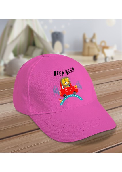 Kids Sevimli Aslan Tasarımlı Cotton Çocuk Şapkası-Pembe