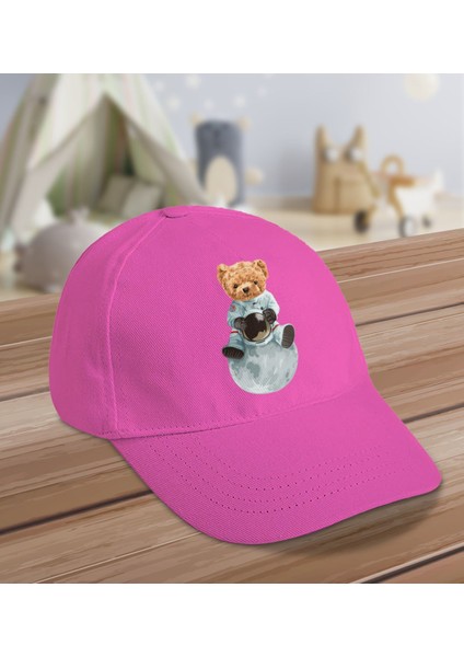 Kids Sevimli Astronot Tasarımlı Cotton Çocuk Şapkası-Pembe