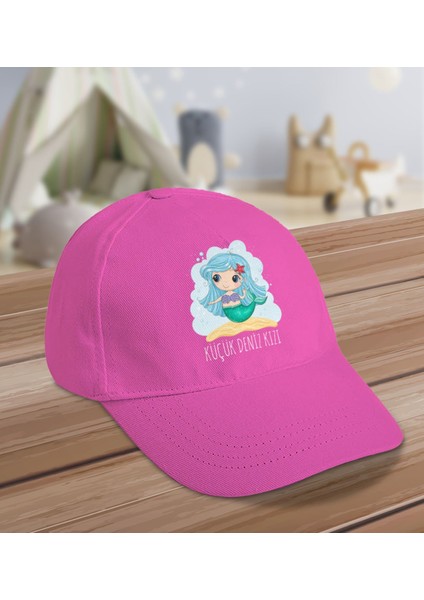 Kids Küçük Deniz Kızı Tasarımlı Cotton Çocuk Şapkası-Pembe