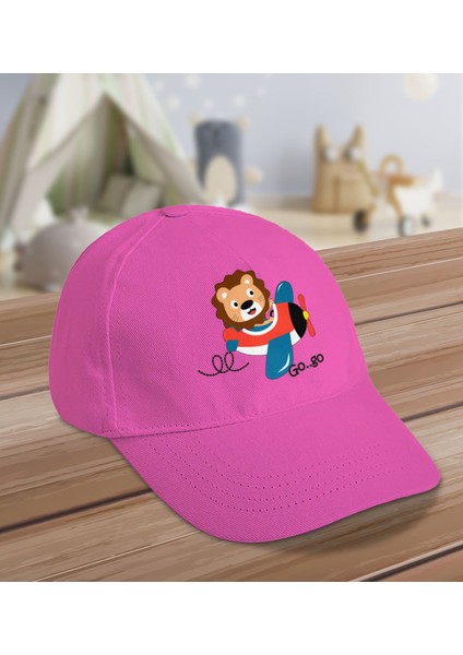Kids Sevimli Pilot Tasarımlı Cotton Çocuk Şapkası-Pembe