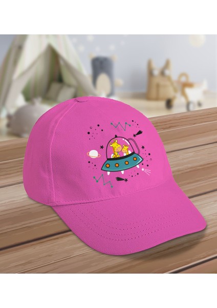 Kids Sevimli Zürafalar Tasarımlı Cotton Çocuk Şapkası-Pembe