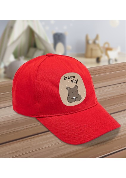 Kids Dream Big Tasarımlı Cotton Çocuk Şapkası-Kırmızı