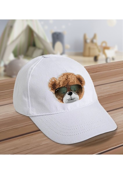 Kids Sevimli Ayı Tasarımlı Cotton Çocuk Şapkası-Beyaz-2
