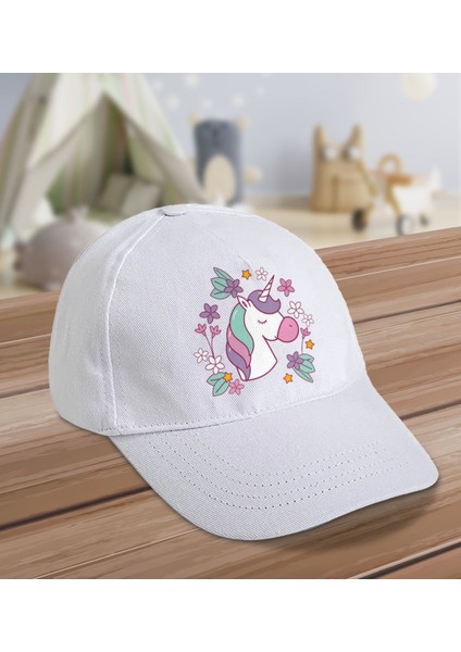Kids Sevimli Unicorn Tasarımlı Cotton Çocuk Şapkası-Beyaz-2