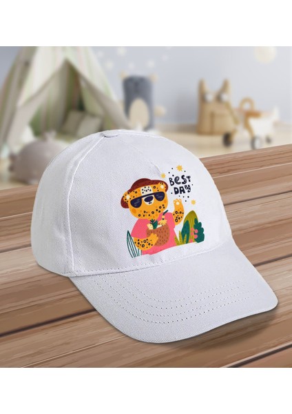 Kids Best Day Tasarımlı Cotton Çocuk Şapkası-Beyaz