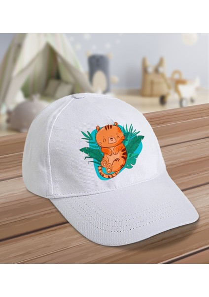 Kids Sevimli Kaptan Tasarımlı Cotton Çocuk Şapkası-Beyaz
