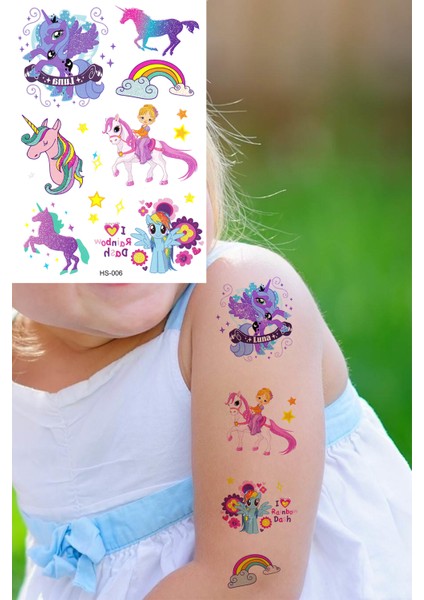 Simli Dövme Luna Gökkuşağı Renkli Pony Çocuk Dövmesi