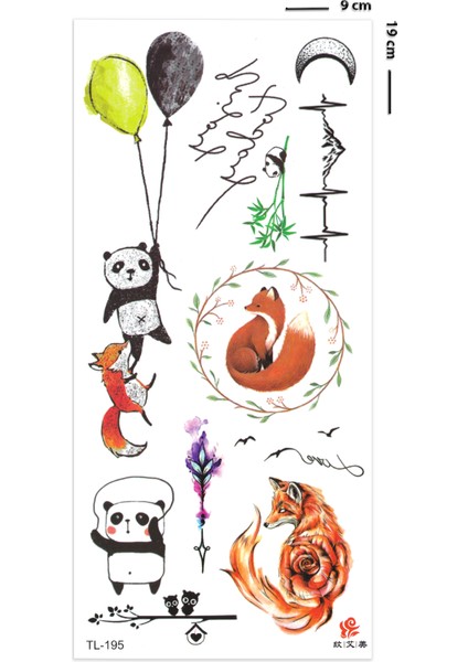 Tilki ve Panda Sevimli Geçici Dövme