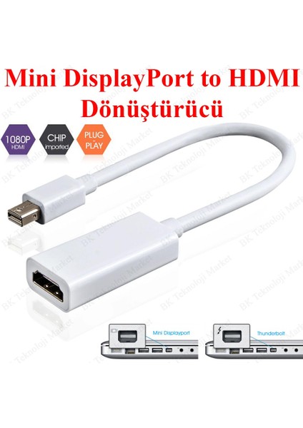 Mini Displayport (Thunderbolt) Erkek To HDMI Dişi Dönüştürücü Kablo