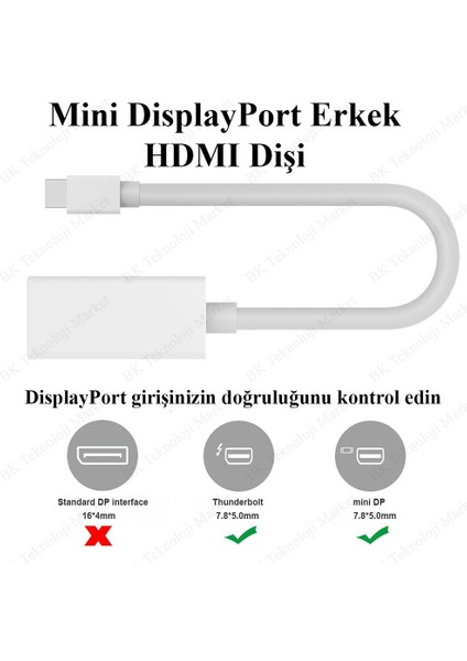 Mini Displayport (Thunderbolt) Erkek To HDMI Dişi Dönüştürücü Kablo