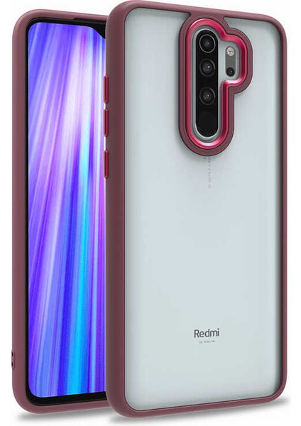 Xiaomi Redmi Note 8 Pro Kapak Metal Kamera Korumalı Arkası Şeffaf Silikon Kılıf - Kırmızı