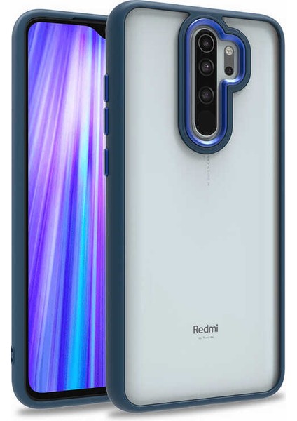 Xiaomi Redmi Note 8 Pro Kapak Metal Kamera Korumalı Arkası Şeffaf Silikon Kılıf - Mavi