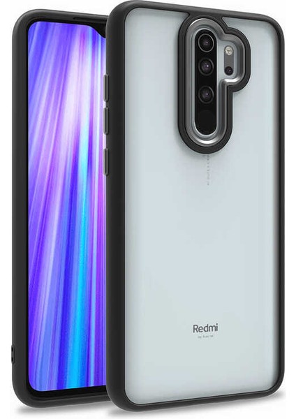 Xiaomi Redmi Note 8 Pro Kapak Metal Kamera Korumalı Arkası Şeffaf Silikon Kılıf - Siyah