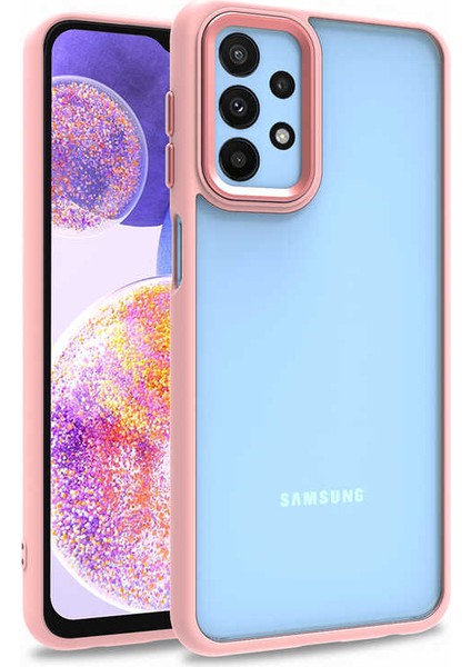 Samsung Galaxy M23 Kapak Metal Kamera Korumalı Arkası Şeffaf Silikon Kılıf - Rose Gold