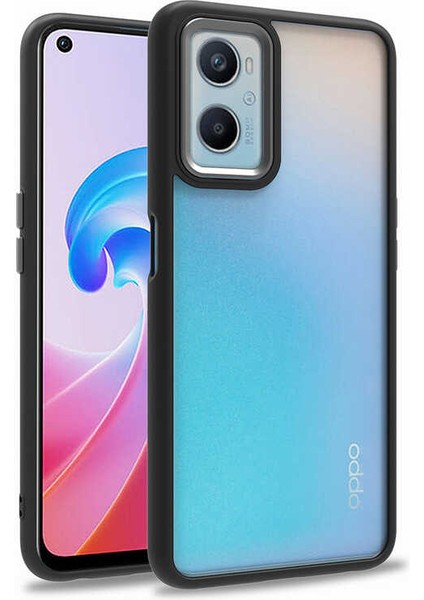 Oppo A76 Kapak Metal Kamera Korumalı Arkası Şeffaf Silikon Kılıf - Siyah