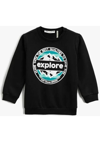 Sweatshirt Uzun Kollu Baskılı Bisiklet Yaka