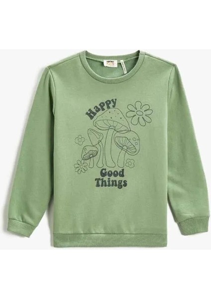 Baskılı Sweatshirt Uzun Kollu Bisiklet Yaka