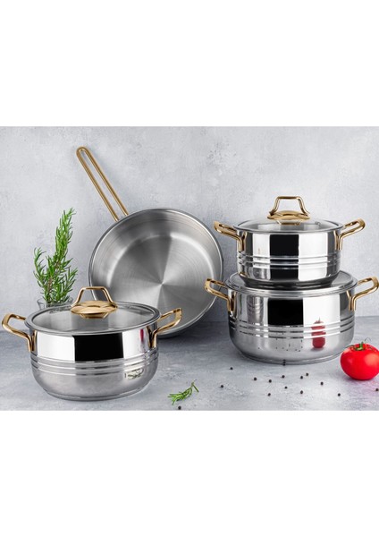 Oscar 7 Parça Çelik Tencere Seti Altın Metal Kulp