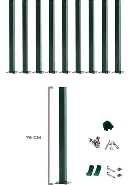 Panel Çit Direği 75 cm Aksesuarlı (10 Adet)