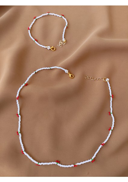 Kirazlı Kum Boncuk Kolye Bileklik Takım fiyatları