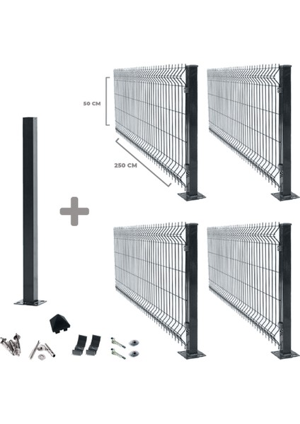 4 'lü Panel Çit Takım 50X250 cm Çift Telli Antrasit + 1 Direk Avantaj Paketi (10 Metre) fiyatları
